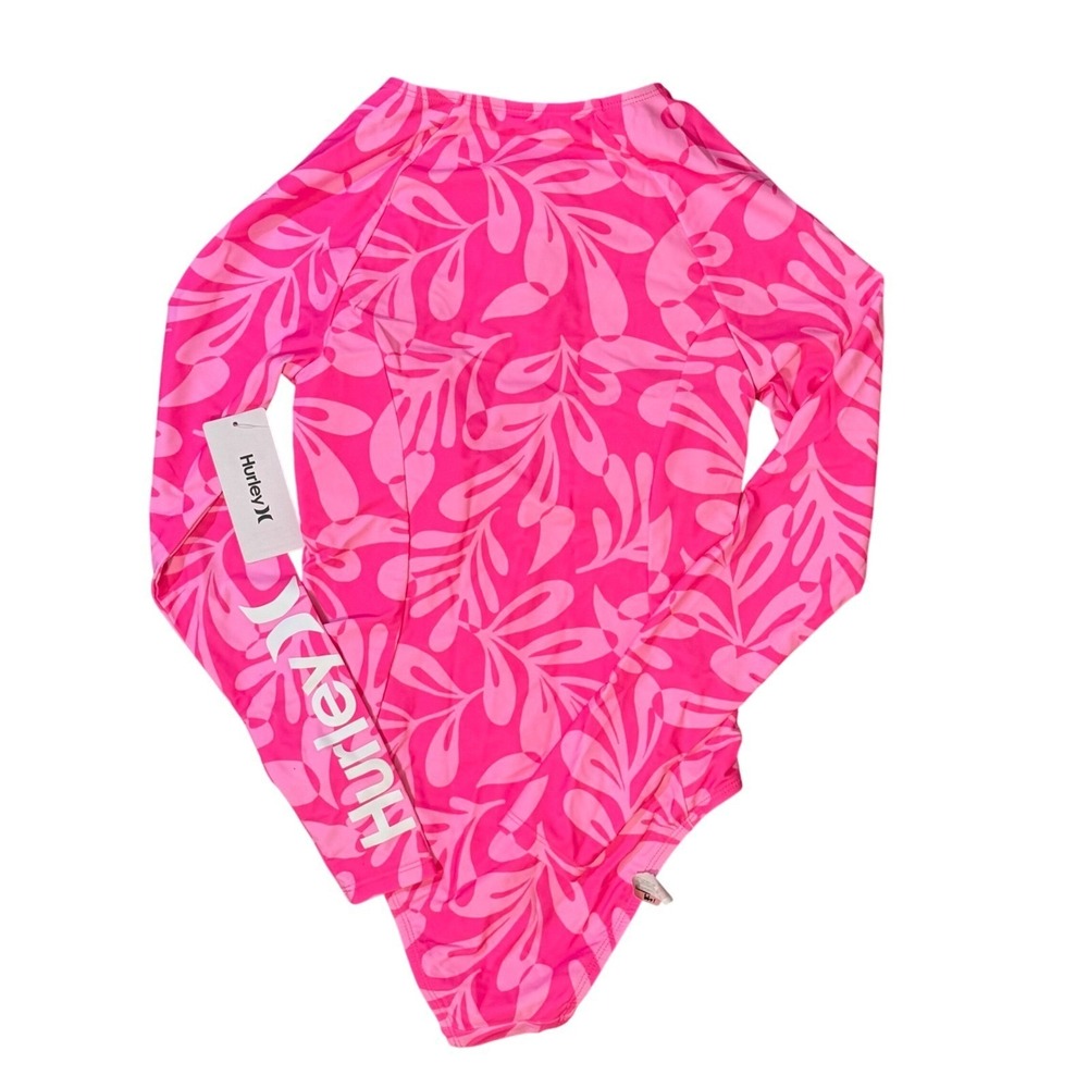 NWT Hurley Pink Tropical Print Long Sleeve 1Pc Swimsuit UPF50+ Zip Front Pink LG - Picture 7 of 7